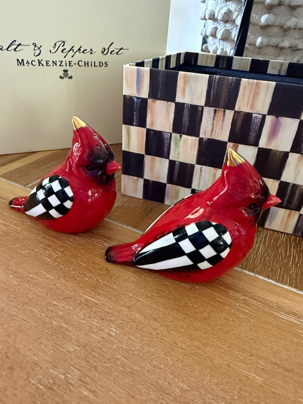 Mackenzie- Childs Cardinal Toile Salt & Pepper Shaker Set New In Box - Picture 3 of 6
